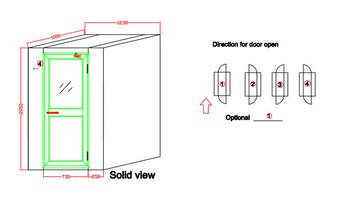 Douche d'air de soufflement automatique de Cleanroom avec la porte d'oscillation en aluminium de W730mm, largeur de 1230mm 3