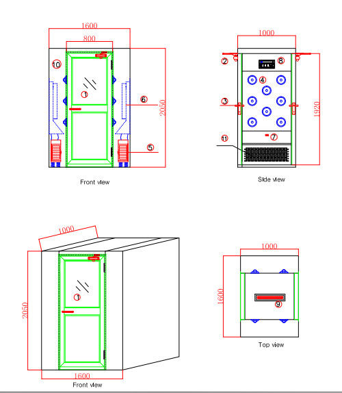 Douche d'air personnelle de Cleanroom à de grandes portes d'oscillation d'acier inoxydable d'enveloppe de la Malaisie 0
