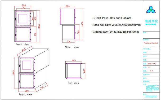 Boîte de passage de douche d'air SS304 pour le Cleanroom avec le couplage mécanique 2